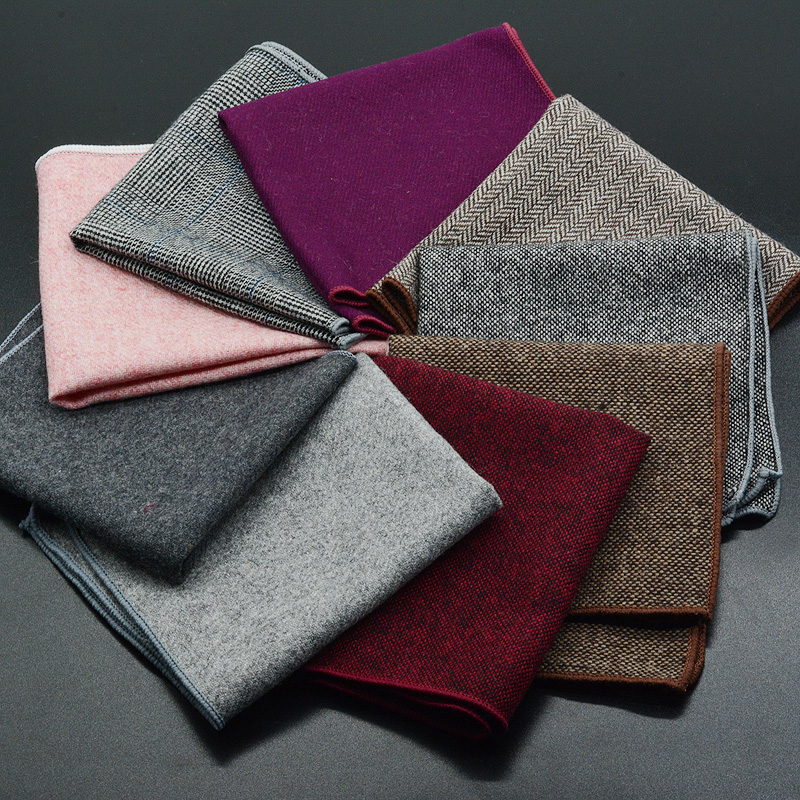 Pocket Square Set - ขนสัตว์คลาสสิกพ็อกเก็ตสแควร์25ซม.สีดำผ้าเช็ดหน้าสำหรับผู้ชาย Vintage Hankies Tuxedo ชุดเนคไท Cravat
