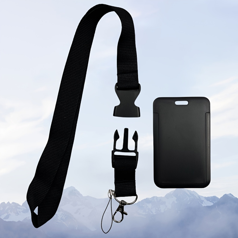 Lanyard Badge Holder - ชุดสายคล้องคอสีดำพร้อมช่องใส่บัตรและสายคล้องแบบถอดได้ - โพลีเอสเตอร์ทนทาน ออกแบบเพื่อการใช้งานที่สะดวกสำหรับบัตรประจำตัวและบัตรต่างๆ