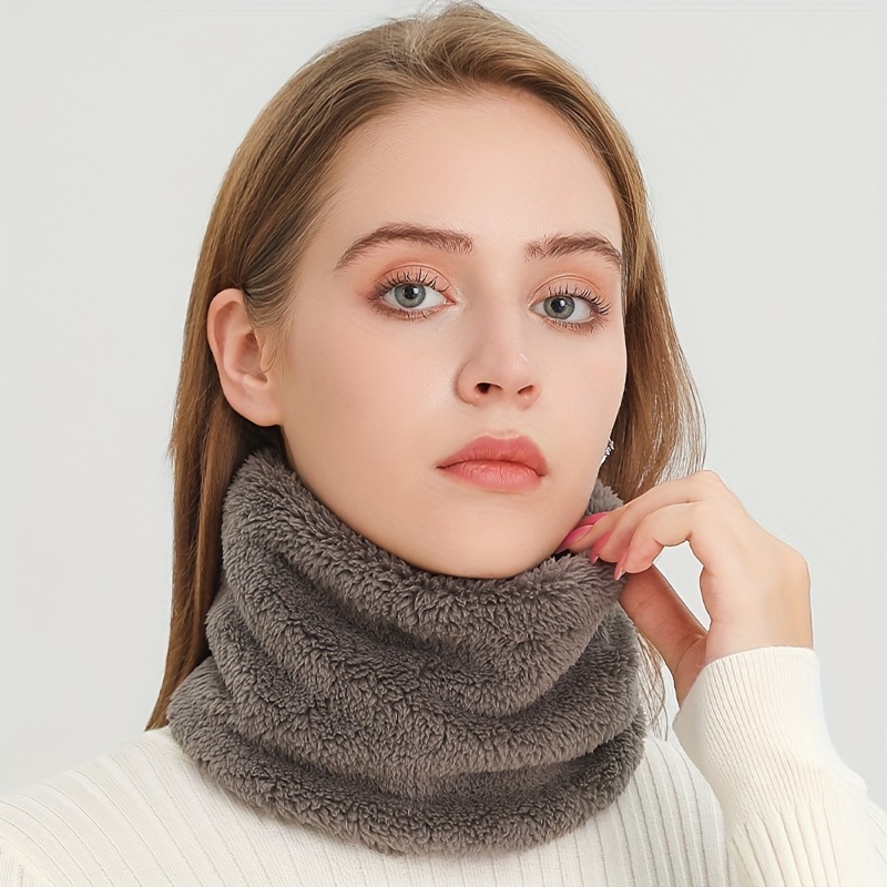 Infinity Scarf Knit - Windproof Plush Infinityผ้าพันคอสีทึบคอGaiterน่ารักColdproofคออุ่นหน้ากากสกีสําหรับหญิงสาวฤดูหนาวกลางแจ้ง