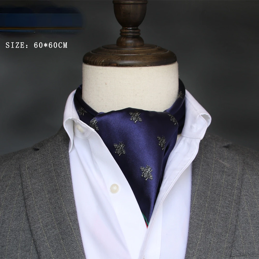 Ascot Neck Scarf - ผ้าพันคอซาติน syal Sutra สำหรับผู้ชายสไตล์อังกฤษ, syal Sutra