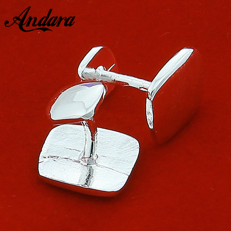 Tie Clip Silver - ขายร้อนเงินสแควร์ Cufflink ผู้ชายสีเสื้อ Cufflink แฟชั่นปุ่มเสื้อผู้หญิง Cufflinks