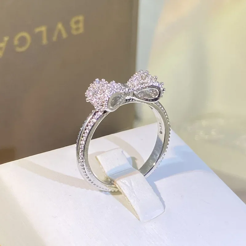 Tie Clip Silver - แฟนซีโบว์แหวนพราว CZ เงินสเตอร์ลิงสีผู้หญิงแหวน 925 แสตมป์งานแต่งงานงบอุปกรณ์เสริมเครื่องประดับ
