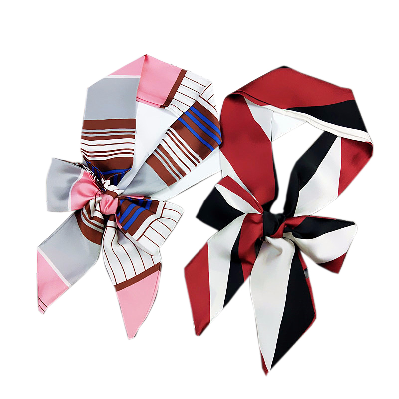 Silk Tie Striped - TOP ขนาดเล็กยาวผ้าไหม Neckerchief สําหรับผู้หญิงฤดูใบไม้ผลิฤดูใบไม้ร่วงแคบเกาหลีกระเป๋าผ้าพันคอข้อมือเข็มขัด HairBand Bow