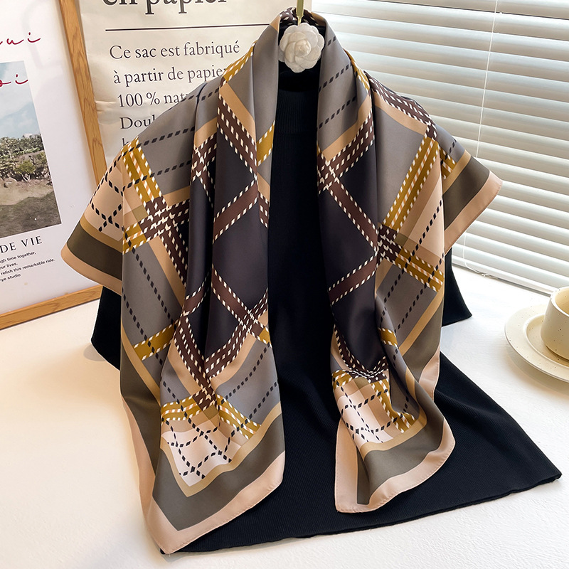 Silk Tie Striped - ผ้าพันคอไหมทวิลพิมพ์ลายฤดูร้อนแบบใหม่ ผ้าพันคอไหมผู้หญิงสไตล์หรูหราขนาดเล็ก ผ้าคลุมไหล่กันแดดตกแต่ง ขนาด 90 ซม.