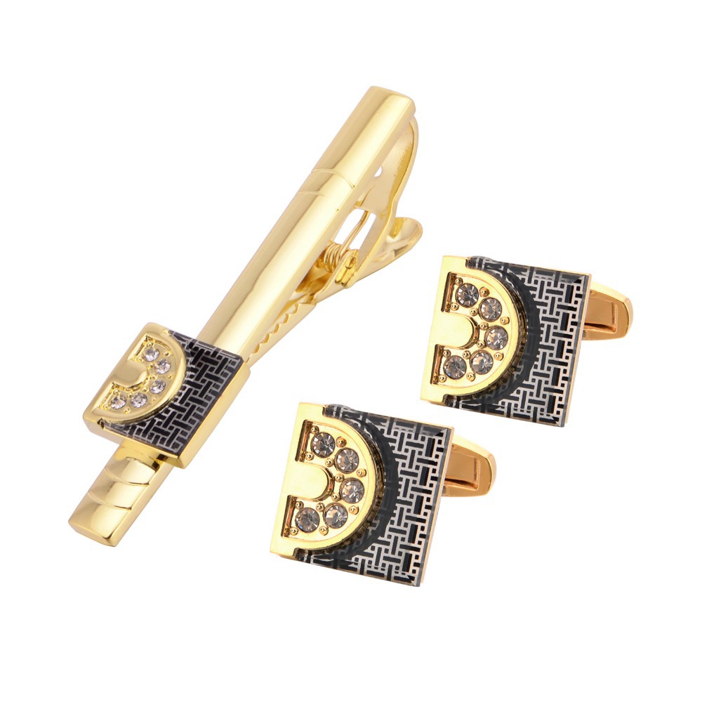 Tie Bar Set Gift - ชุดกระดุมข้อมือและที่หนีบเนคไทสีทองสำหรับผู้ชาย ชุดสูทธุรกิจ เครื่องประดับเสื้อเชิ้ต ของขวัญ