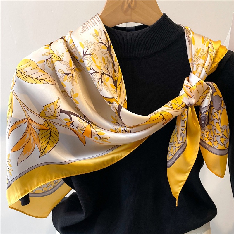 ผ้าพันคอไหมสีเหลืองใบไม้ร่วง 7 - Face Scarf Mask บทวิจารณ์และราคา
