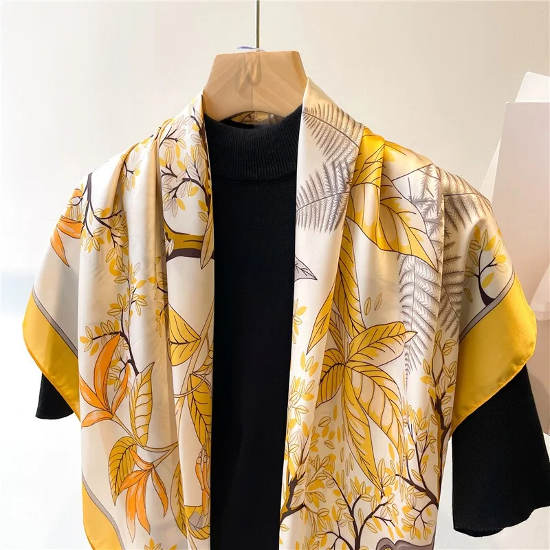 ผ้าพันคอไหมสีเหลืองใบไม้ร่วง 7 - Face Scarf Mask บทวิจารณ์และราคา