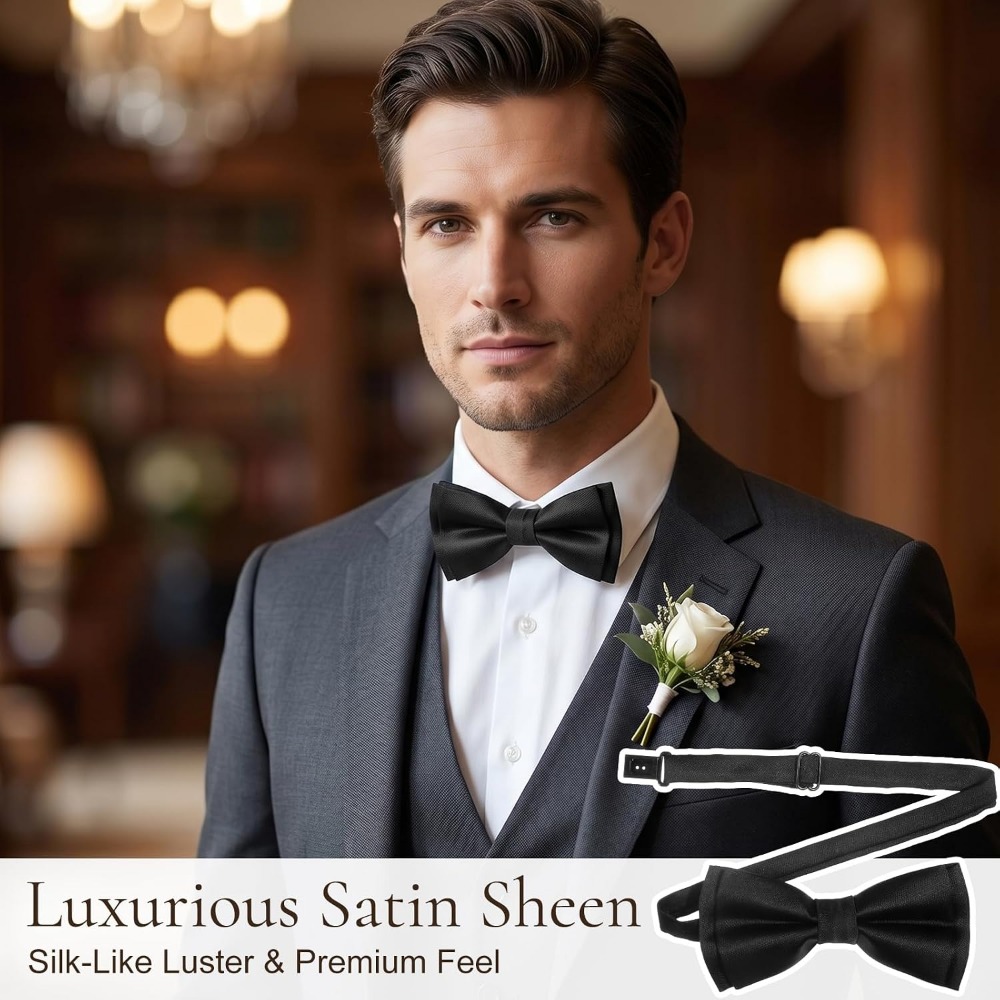 โบว์ไทผู้ชาย แพ็ค 2 ชิ้น สีพื้ - Bow Tie Pre Tied บทวิจารณ์และราคา