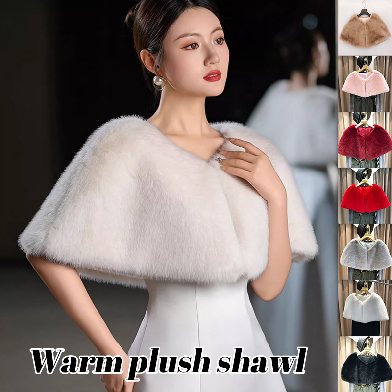 ผู้หญิงฤดูหนาว Faux FUR Shawl  - Stole Wedding Shawl บทวิจารณ์และราคา