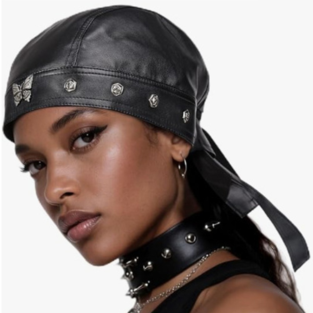 หมวกหนัง PU สีดำแบบนักขี่มอเตอ - Bandana Doo Rag บทวิจารณ์และราคา